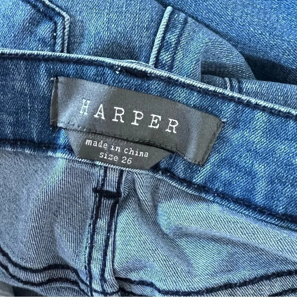 Harper Cropped Jeans Size 26 Skinny Light Wash Stretch Striped Hem Blue Denim - Picture 7 of 7